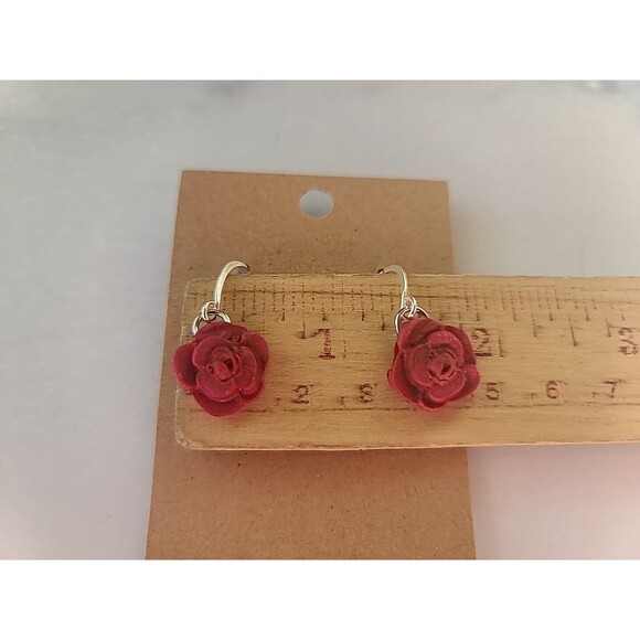 Polymer Clay Red Floral Dangling Earrings New - Picture 9 of 10